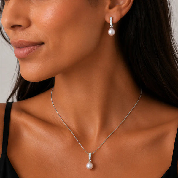 Conjunto Grão de Perola Luxo - Prata