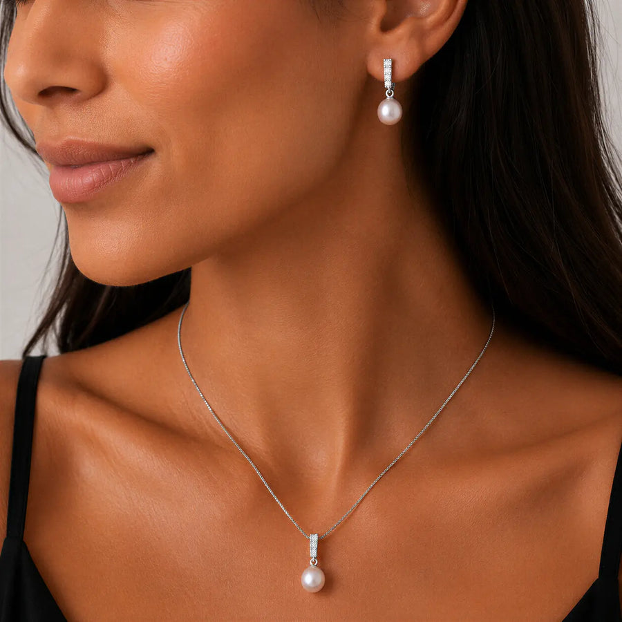Conjunto Grão de Perola Luxo - Prata