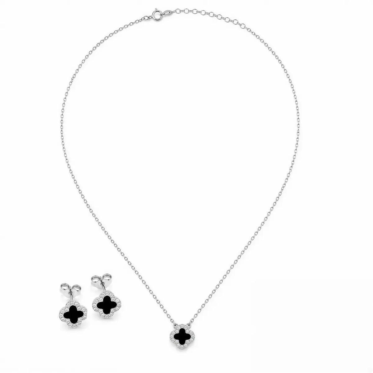 Conjunto Trevo Black - Prata
