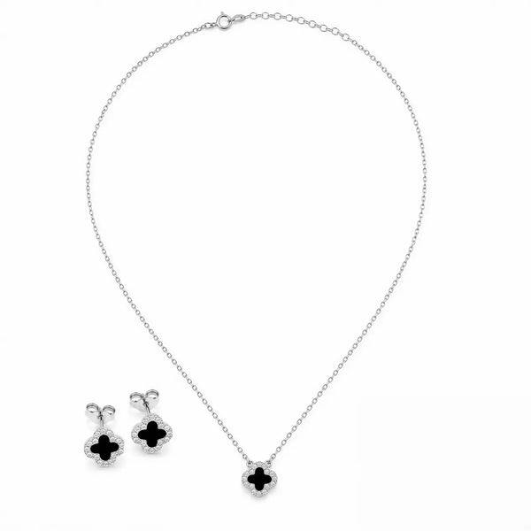 Conjunto Trevo Black - Prata