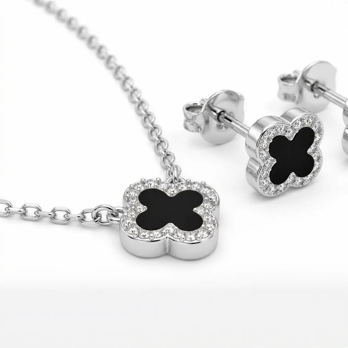 Conjunto Trevo Black - Prata