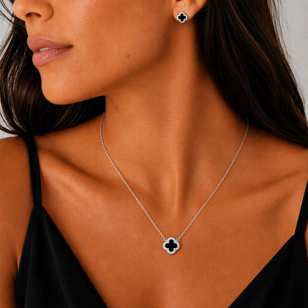 Conjunto Trevo Black - Prata